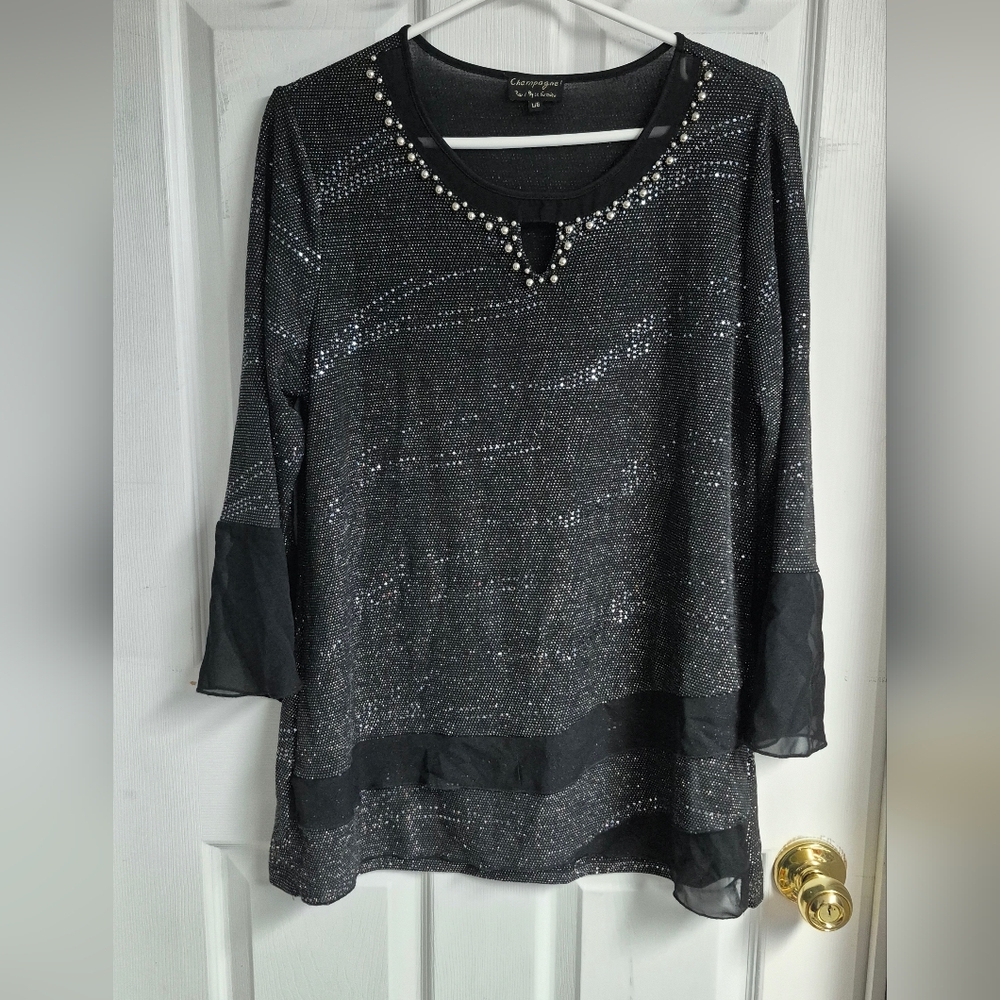 Black Sparkle Embellished Women's Top